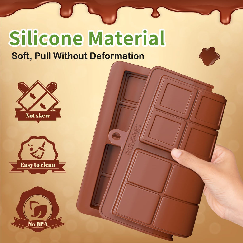 ROMINVIC Chocolate Bar Mold,2 Pack 2 in 1 Dubai Chocolate Molds and Scraper for Stuffed Bar,Deep Large and Thick Chocolate Candy Bar Mold for Filling Knafeh Pistachio Kit