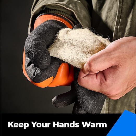 100% Waterproof Gloves for Men and Women, Winter Work Gloves for Cold Weather, Touchsreen, Thermal Insulated Freezer Gloves, With Grip, Orange, Large