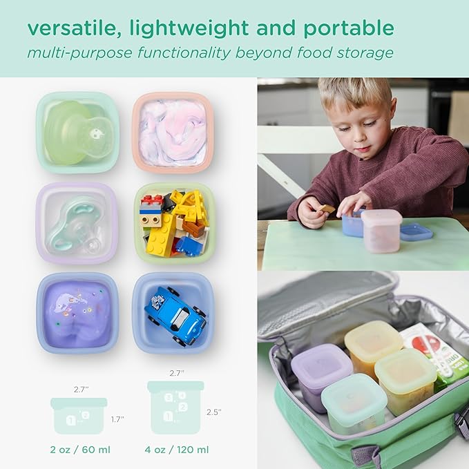 Olababy Clear Sense Silicone Storage Containers 4pk for Baby Food, Snacks, Formula, Puree, Sauce & More | Micro Plastic & BPA-Free | Daycare Essentials for Toddlers and Kids (Coral, 4 oz / 120 ml)