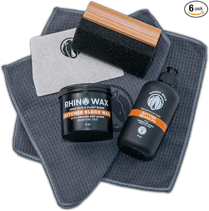 Butcher Block Maintenance Kit - Includes Cutting Board Oil, Wax (Large 8oz Size), Bench Scraper, Large Applicator, 2 Microfiber Cloths - Natural and Food Safe - Made in USA