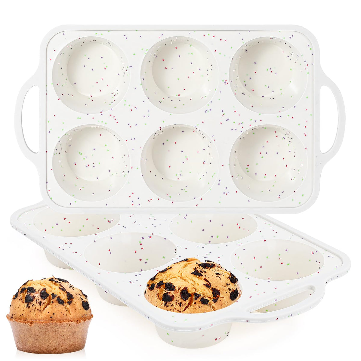 FUNBAKY Silicone Cupcake Pan, Metal Reinforcement Regular Size 12 Cups & Mini 24 Cups Nonstick Easy to Demold Baking Mold for Making Homemade Muffins