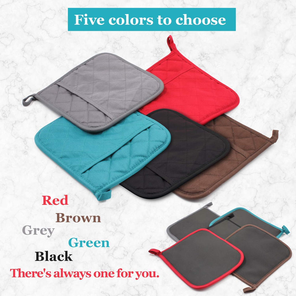 YEKOO 2Pcs Cotton and Neoprene Oven Pads Pot Holders with Pocket 8"x8.5" Dual-Function Hot Pad Set for Finger Hand Wrist Protection Heat Resistant to 428°F,Black
