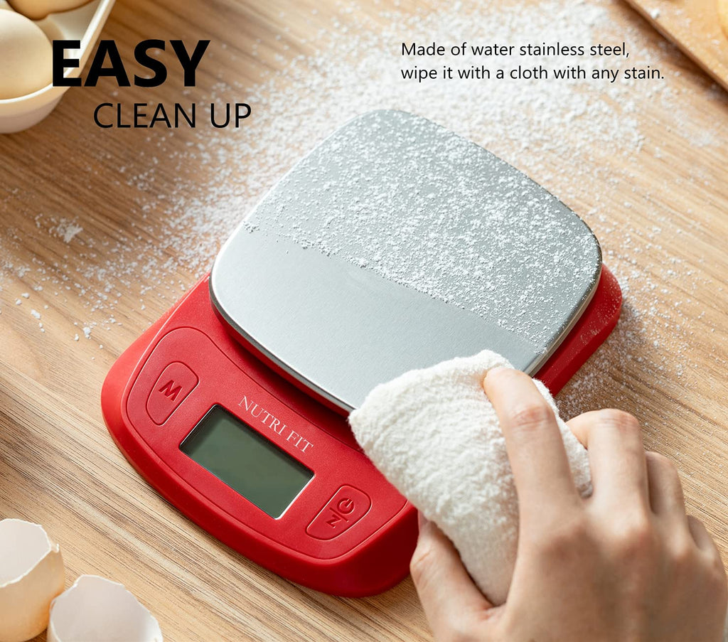 NUTRI FIT Ultra Slim Food Scale Digital Kitchen Scales Weight Grams Oz Red