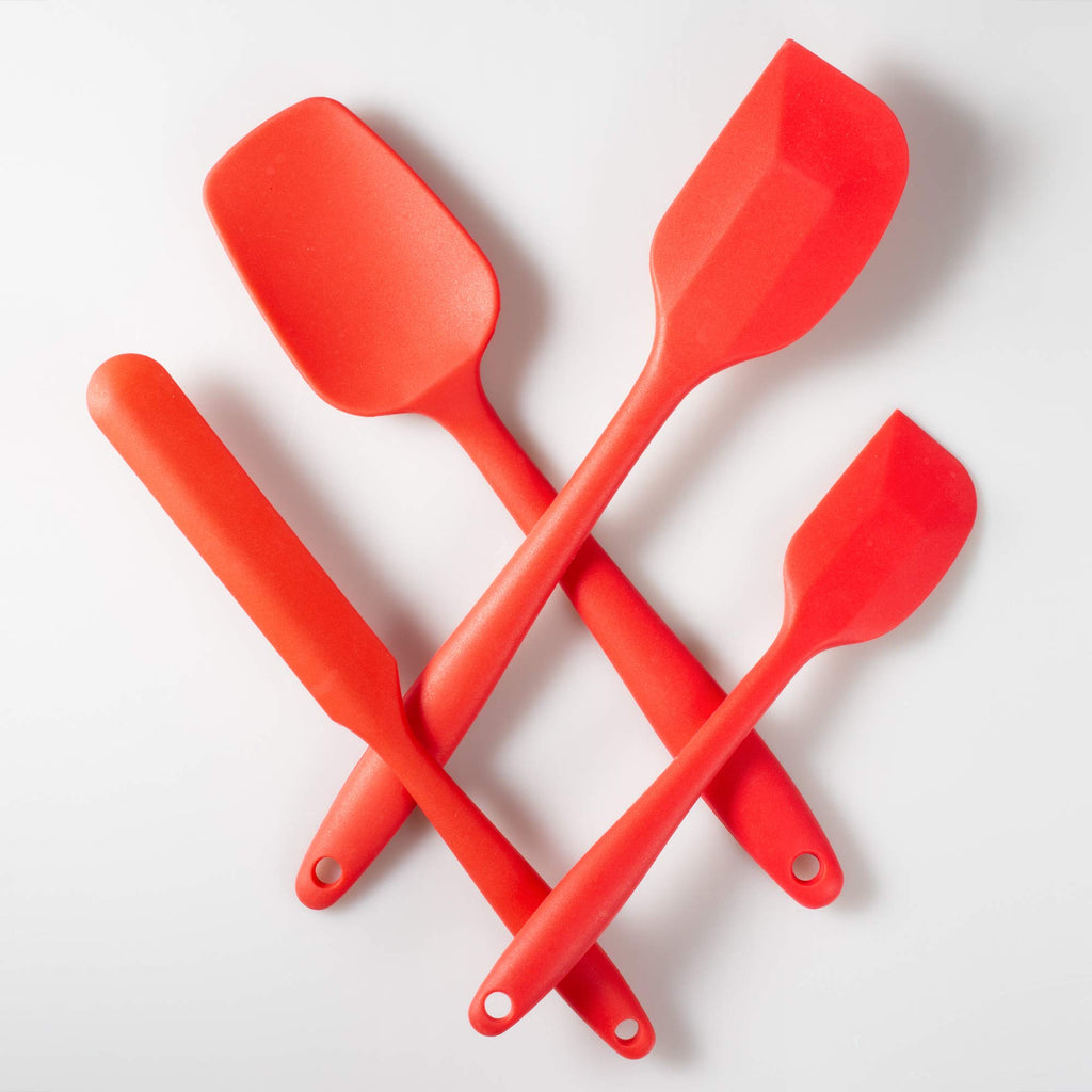 JXWING 4-Piece Silicone Spatula Set with Stainless Steel Core, Red