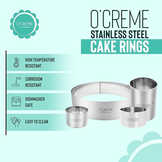 O'CREME Cake Ring Sturdy Stainless Steel Round Mousse Cake Ring Mold for Baking, Dessert Cake Decorating Pastry Rings 6 Inch Diameter x 2 Inch High
