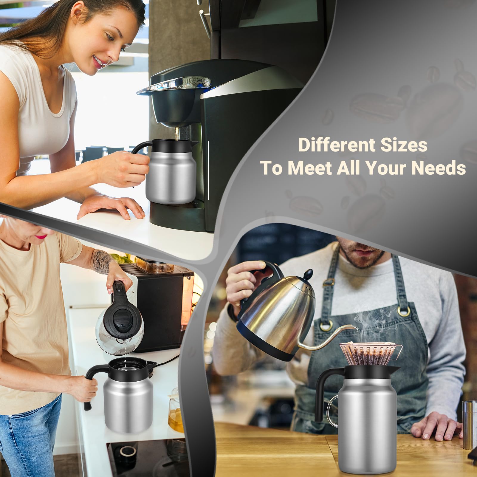 WYHVAND Insulated Coffee Carafe, 51 oz, Keeps Hot for 12H, Silver