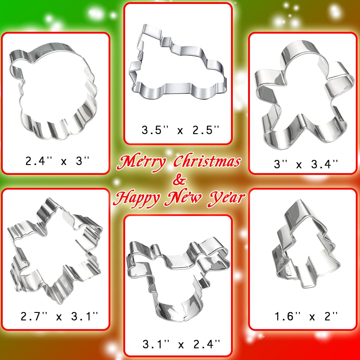 Kanehosi Christmas Cookie Cutters 6Pcs Large, Christmas Theme Cookie Cutter