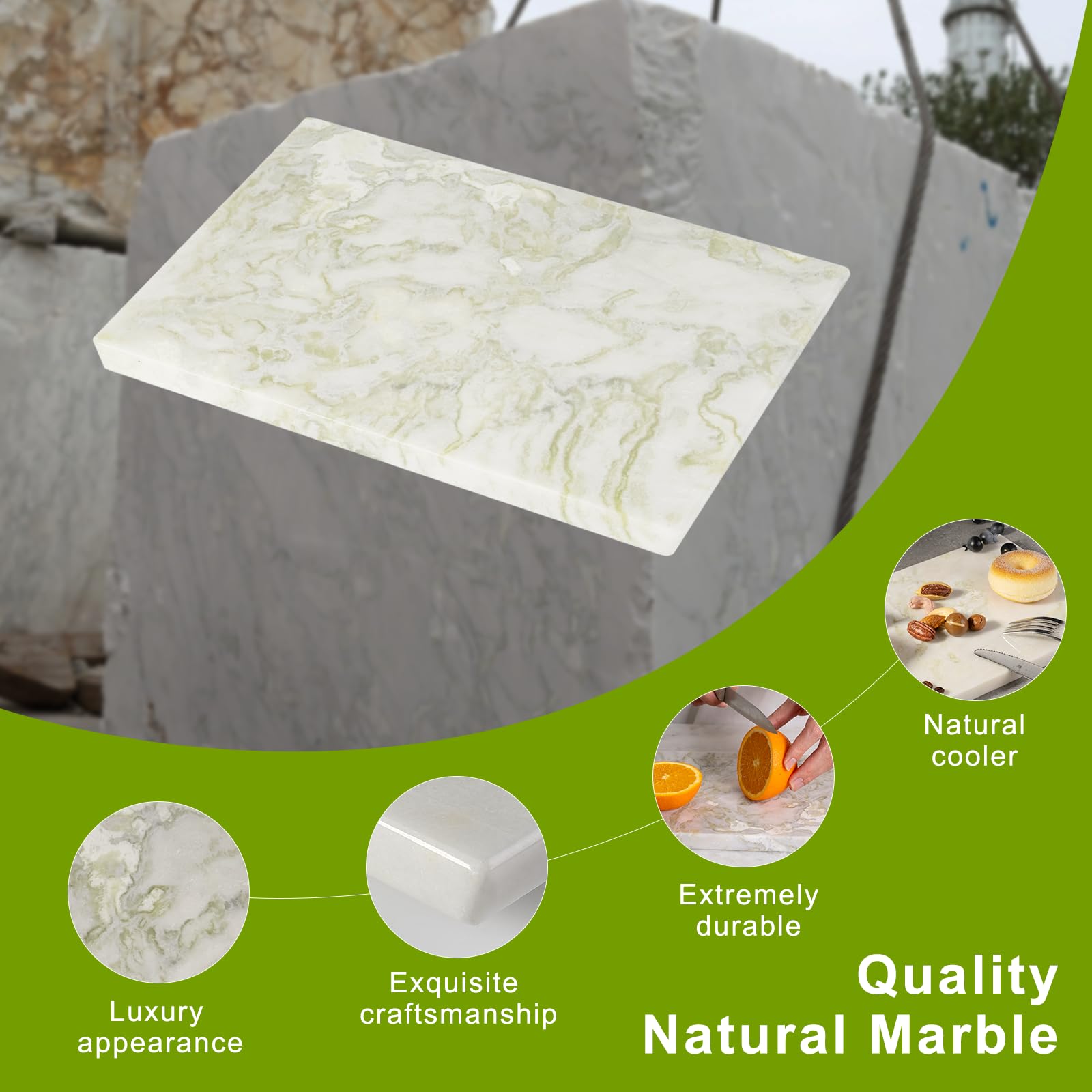 Koville Multi-Purpose Pastry Marble Tray Cutting Board With Non-Slip Feet, 12x8 Inch Rectangular Marble Cutting Boards Cheese Board for Kitchen, Stone Charcuterie Board Chopping Slab for Home Decor