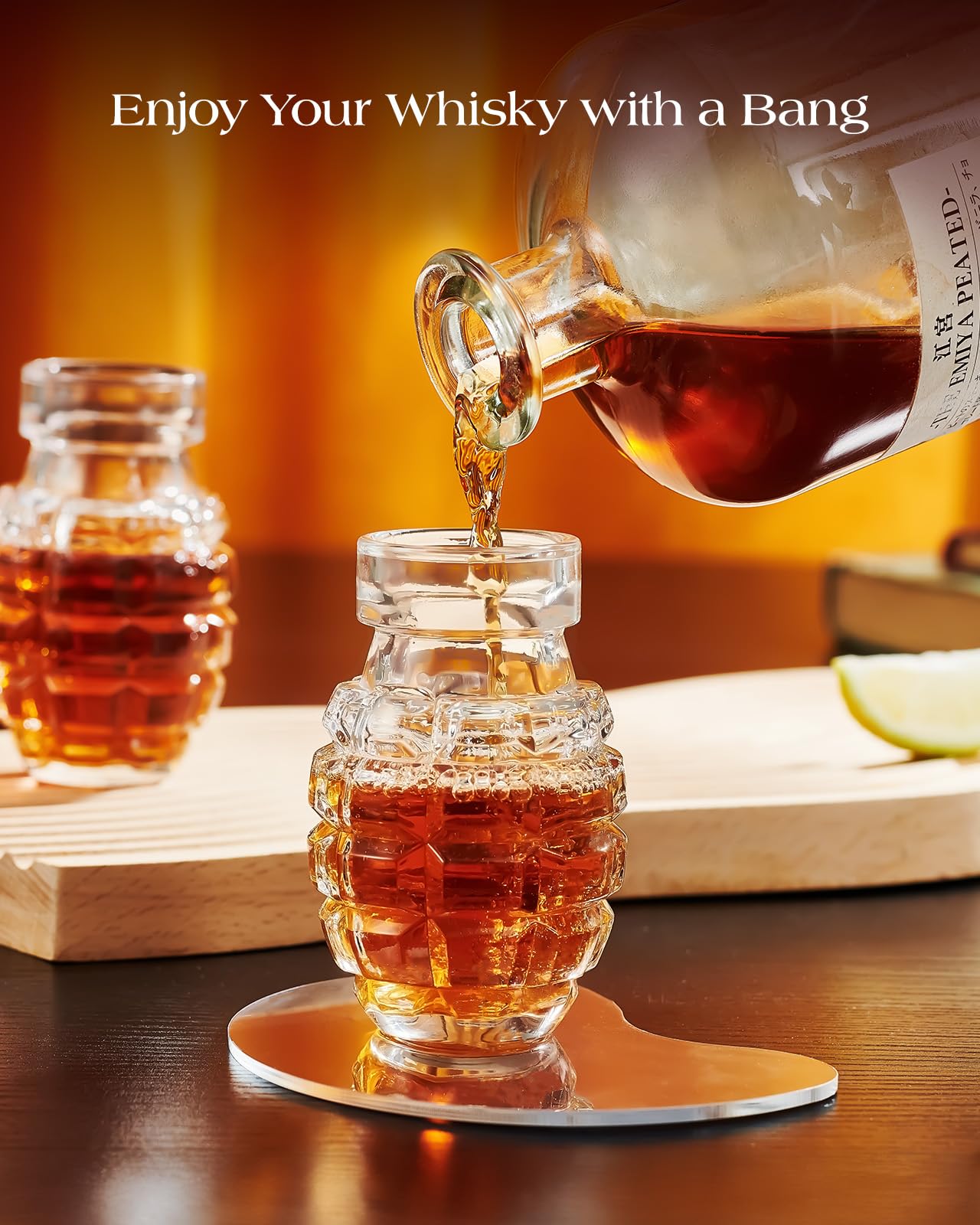 Kollea Grenade Shaped Shot Glass Set, 4 Pcs 3.7 Oz Heavy-Base Cups