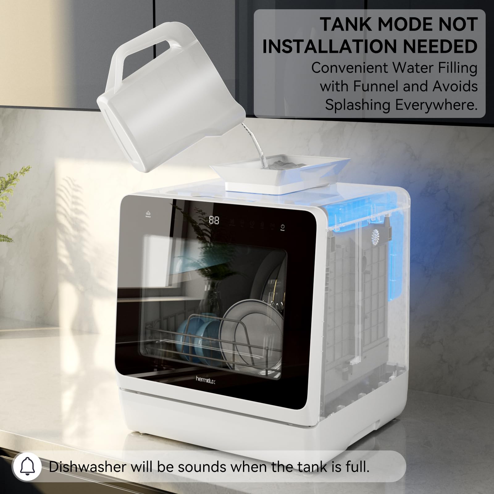 Hermitlux Countertop Dishwasher, 7 Washing Programs Portable Dishwasher