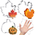 Teenyyou 3 Pcs 8 Inch Thanksgiving Turkey Cookie Cutters Set Extra Large Stainless Steel Fall Thanksgiving Pumpkin Maple Leaves Turkey Biscuit Cookie Cutter Mold for Baking Party Kitchen Accessory