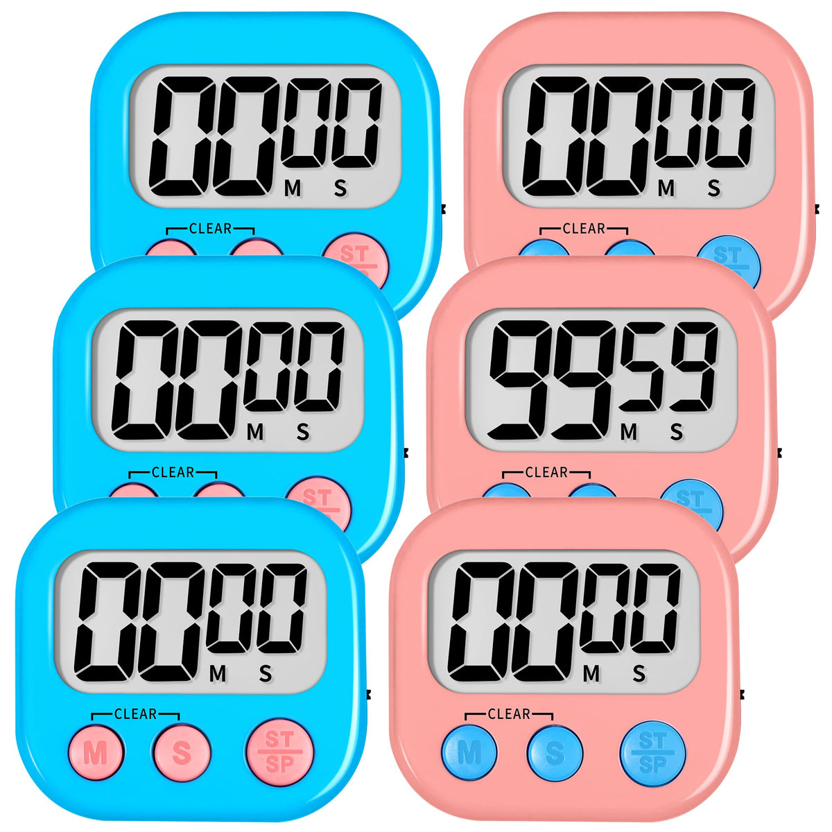 ZILLEEN Digital Kitchen Timers for Cooking Kids Black White 6 Pack