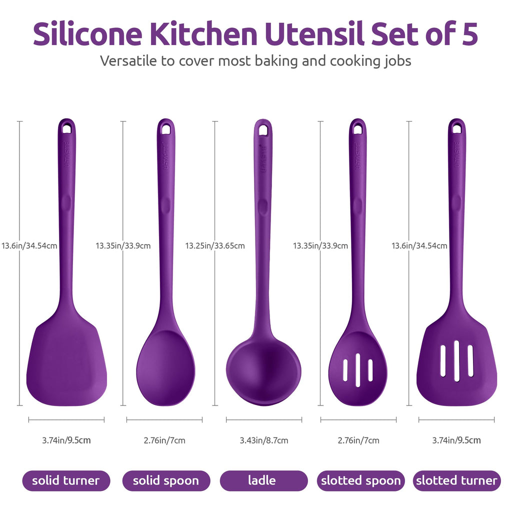 U-Taste Silicone Kitchen Cooking Utensil Set of 5, 13.6" Long, Purple