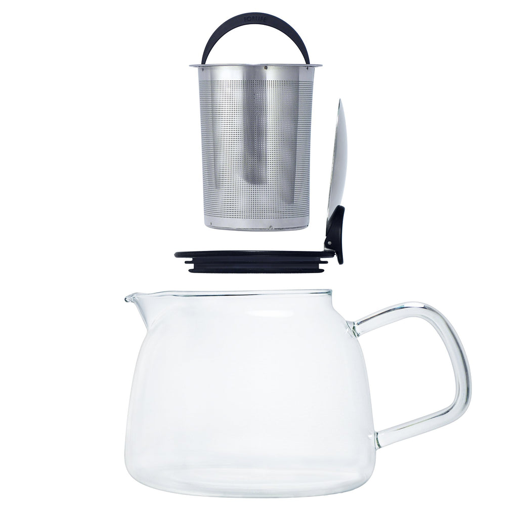 Forlife Bell Glass Teapot with Basket Infuser, 24-Ounce/730ml, Black Graphite