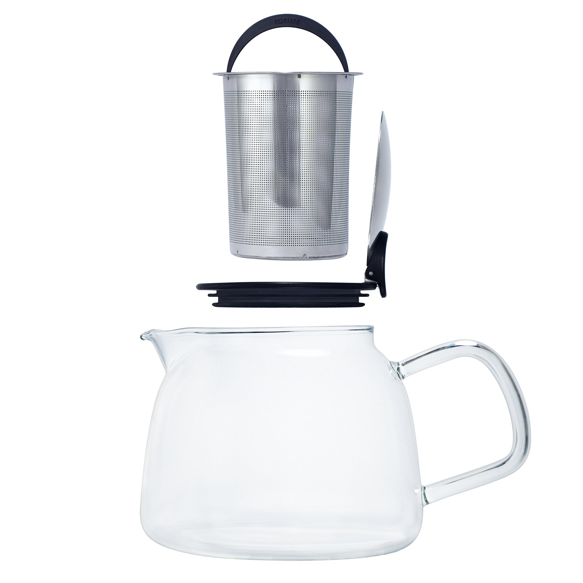 Forlife Bell Glass Teapot with Basket Infuser, 24-Ounce/730ml, Black Graphite