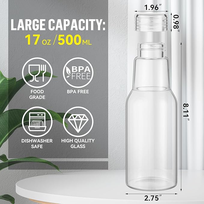 17 Oz Glass Juice Bottles with Lids, Glass Bottles, BPA Free, Borosilicate Glass for Juicing, Smoothies, Infused Water, Beverage Storage, Shaker Bottles (1 Pack)