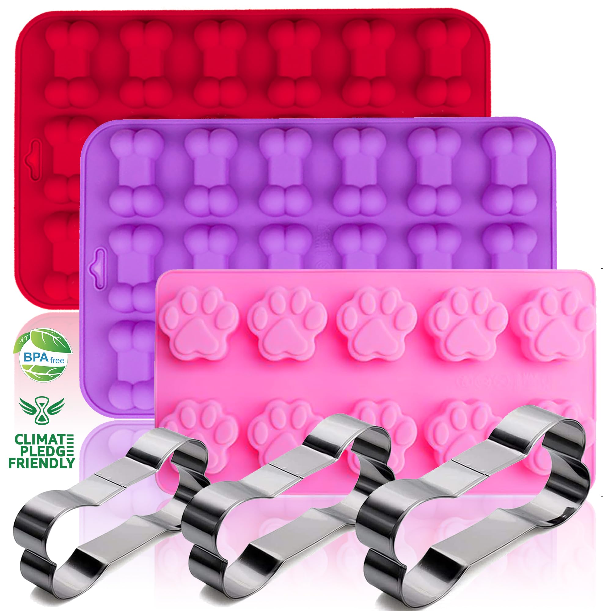 RUGVOMWM Puppy Dog Paw and Bone Silicone Molds for Baking, Non-Stick, Food Grade Silicone, For Chocolate, Candy, Jelly, Ice Cube, Dog Treats Dog Treat Mold - 6 Pack
