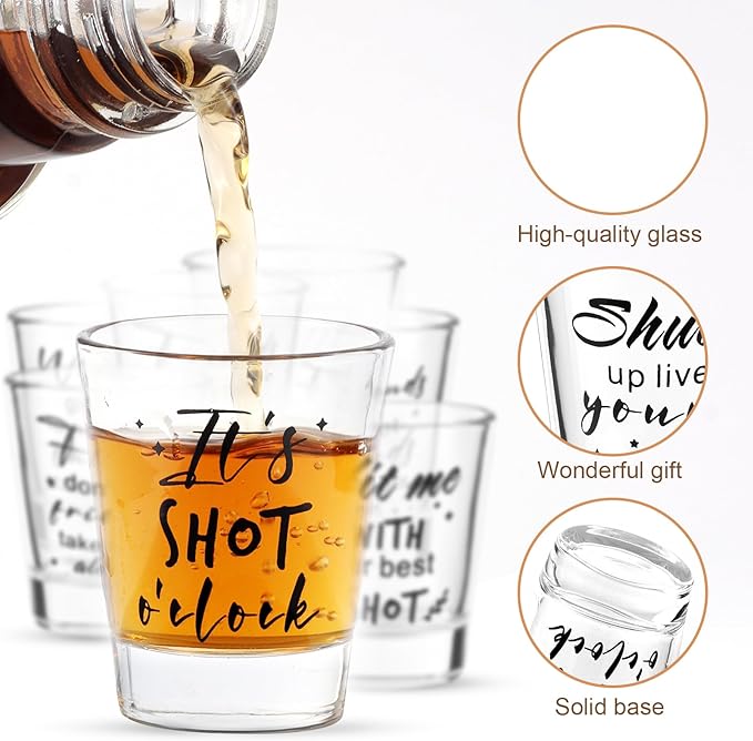 Kolewo4ever 24 Pieces Funny Friends Shot Glasses Funny Friends Shot Glasses Clear Glass Cups with Heavy Base for Adult Small Glass Shot Cups 1.75 oz Shot Glass for Best Friend