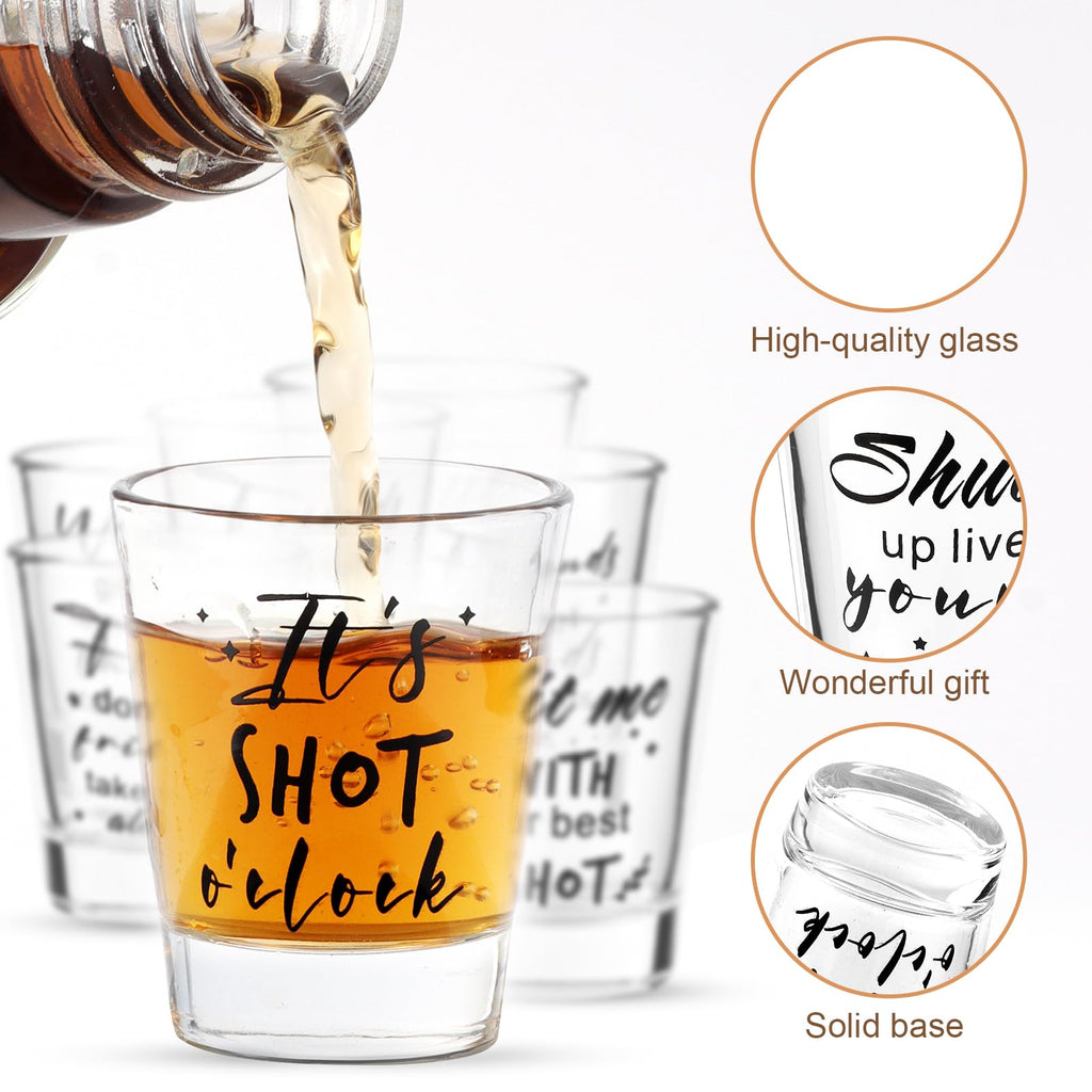 Kolewo4ever 24 Pieces Funny Friends Shot Glasses Funny Friends Shot Glasses Clear Glass Cups with Heavy Base for Adult Small Glass Shot Cups 1.75 oz Shot Glass for Best Friend