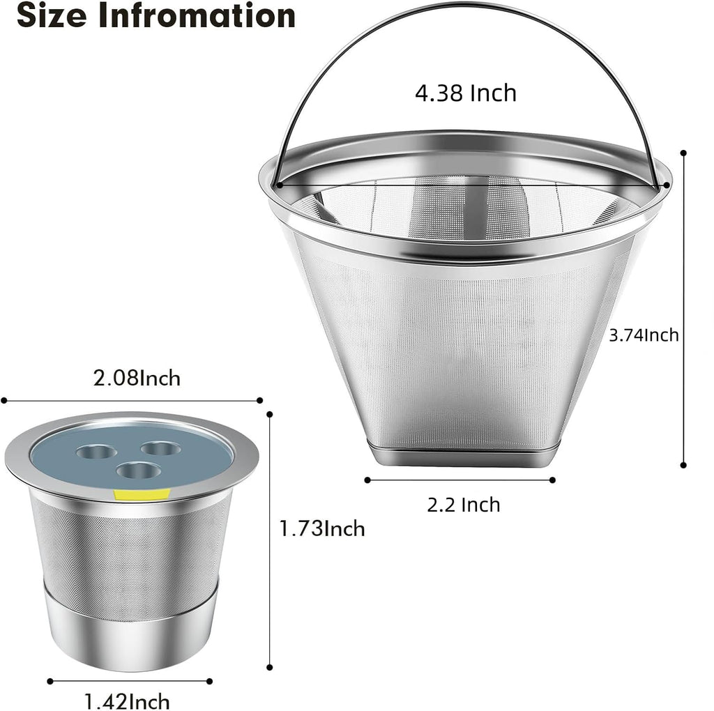 Stainless Steel Reusable Coffee Filter Compatible with Coffee Maker, Reusable Coffee Pods with 4 Cone Coffee Filters, Reusable Coffee Filters for Ninja CFP201 CFP300 CFP301 CFP307