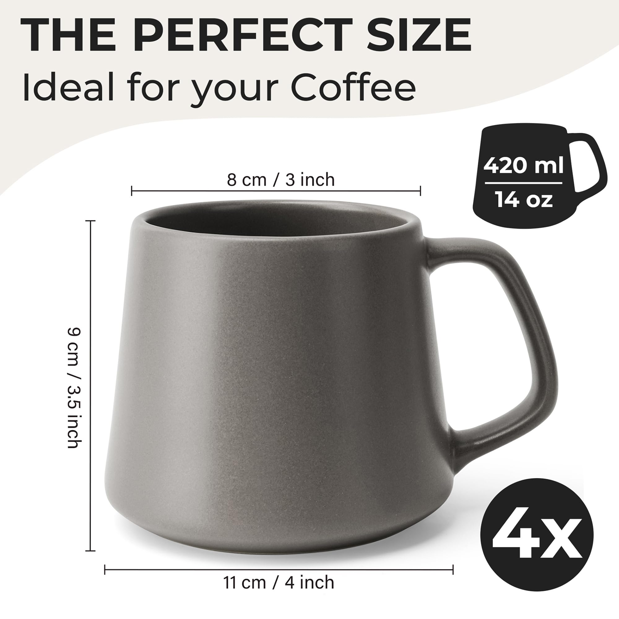 MIAMIO - Coffee Mugs Set of 4, Ceramic (14oz) - Luxe (Classic Pastel)