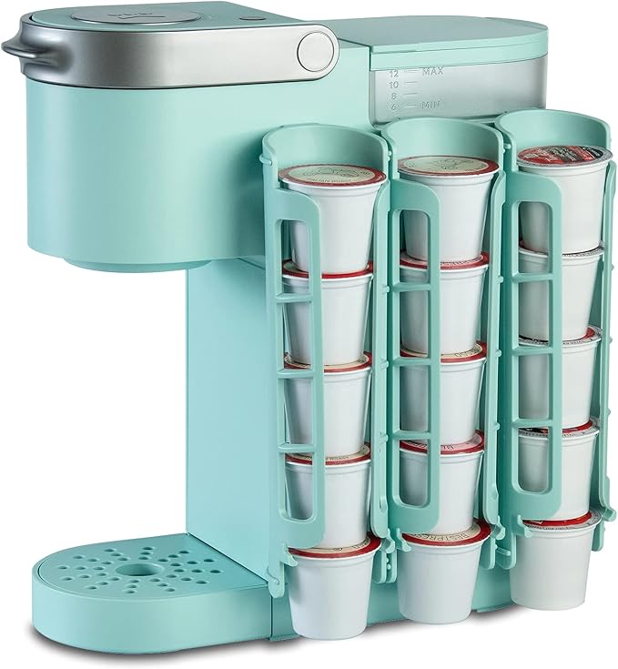 STORAGENIE K Cup Holder for Keurig K-cup,Coffee pod Storage, Side Mount | Wall Mount, Perfect for Small Counters (3 Rows/For 15 K Cups, OASIS BLUE)