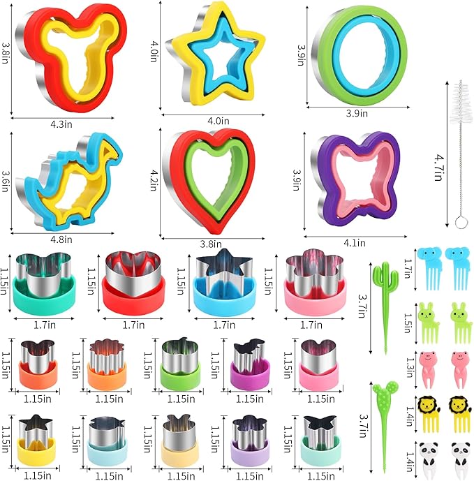 Sandwich Cutters for Kids Lunch, 33 Pcs Sandwich Cutter and Sealer Set for Kids Lunch, DIY Vegetable Fruit Shapes and Cookie Cutters for Bento Box