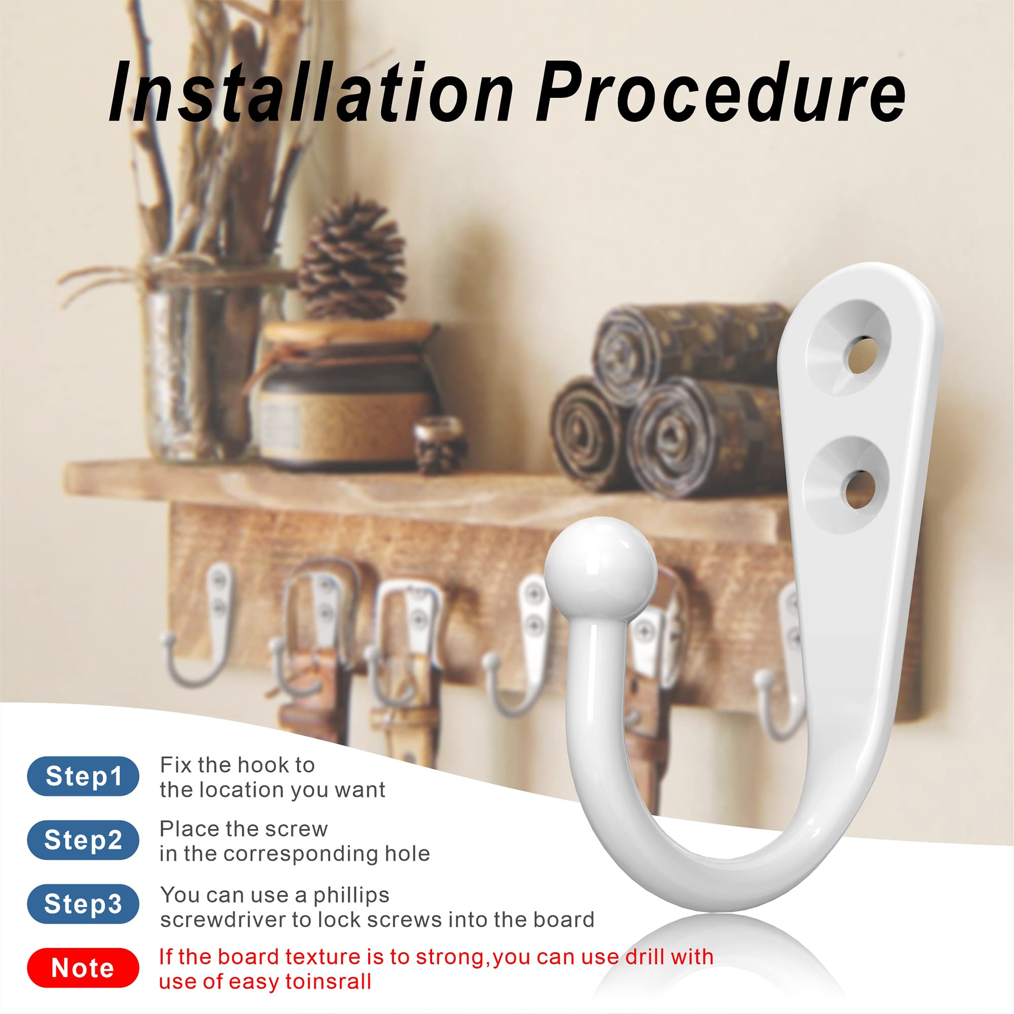 PRIGVOT 15-Pack White Wall Mount Hooks for Hanging Coats & Towels