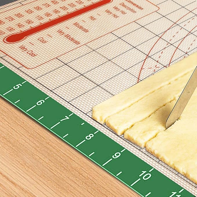 Silicone Pastry Baking Mat Non Stick-Large Rolling Dough with Measurements-Non Slip Pizza,Fondant,Pie,Cake Baking Mat - 26 x 16 Inch By Cook Time(Green)