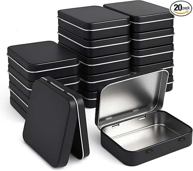 Small Metal Box With Lid-Cookie Tins Metal Tins With Lids Lens Wipes Storage Container Mini Portable Box,Empty Hinged Tin,For Organize Mint Candy Jar,Sewing Tools,DIY Gift Boxes(Black 20 Pcs)