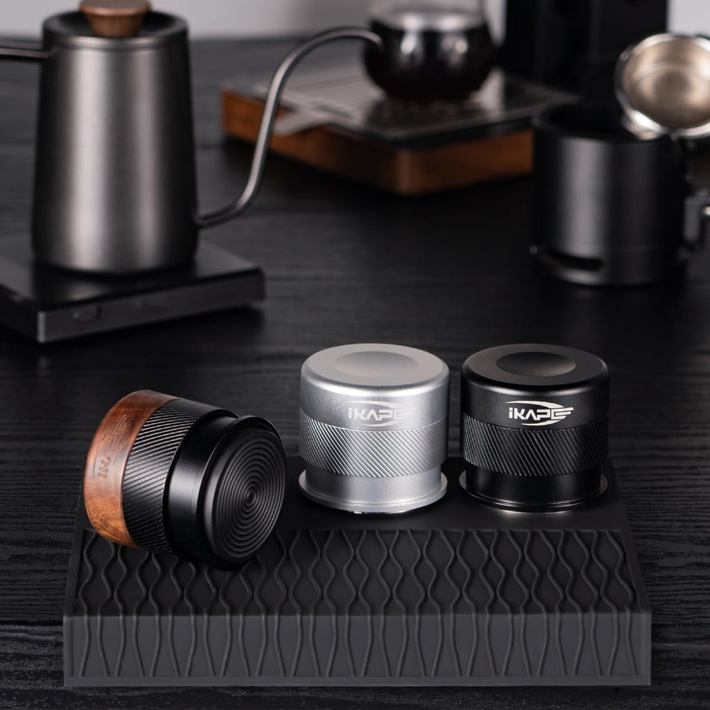 IKAPE 53MM Espresso Tamper, New Wooden Handle Design，Premium Barista Coffee Calibrated Tamper with Spring Loaded, 100% Stainless Steel Tamper Compatible with All 54MM Bottomless Portafilter