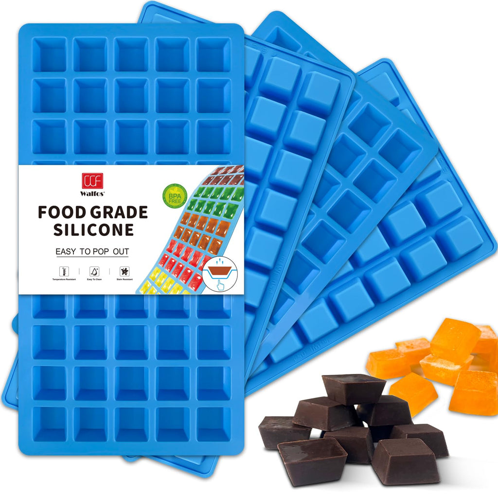 Mini Square-Terrace Silicone Chocolate Molds 50 Cavities - Walfos Non Stick Silicone Candy Molds, Silicone Molds for Chocolate, Candy, Gummy, Jelly, Ice Cubes, Food Grade & Dishwasher Safe, 4 Packs