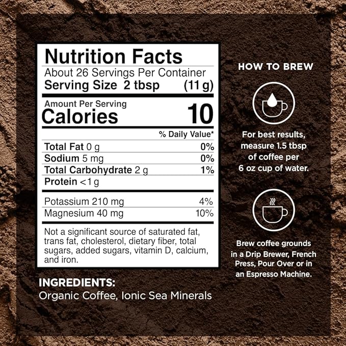 VitaCup Mineral Coffee with Trace Minerals, Hydrate, Replenish & Restore w/All Natural Sea Minerals, Electrolytes, Organic, Single Origin, Medium Dark Roast, Ground Coffee, 6 Bags 10oz Each