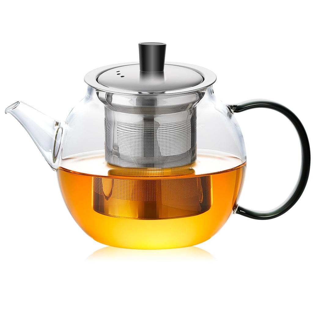 28OZ Glass Teapot with Infuser Stovetop Safe, 800ml Borosilicate Glass Kettle Tea Pot with Infusers tea infuser pot for loose leaf tea, tea Maker brewer, Dishwasher Safe, tetera para te (Clear)