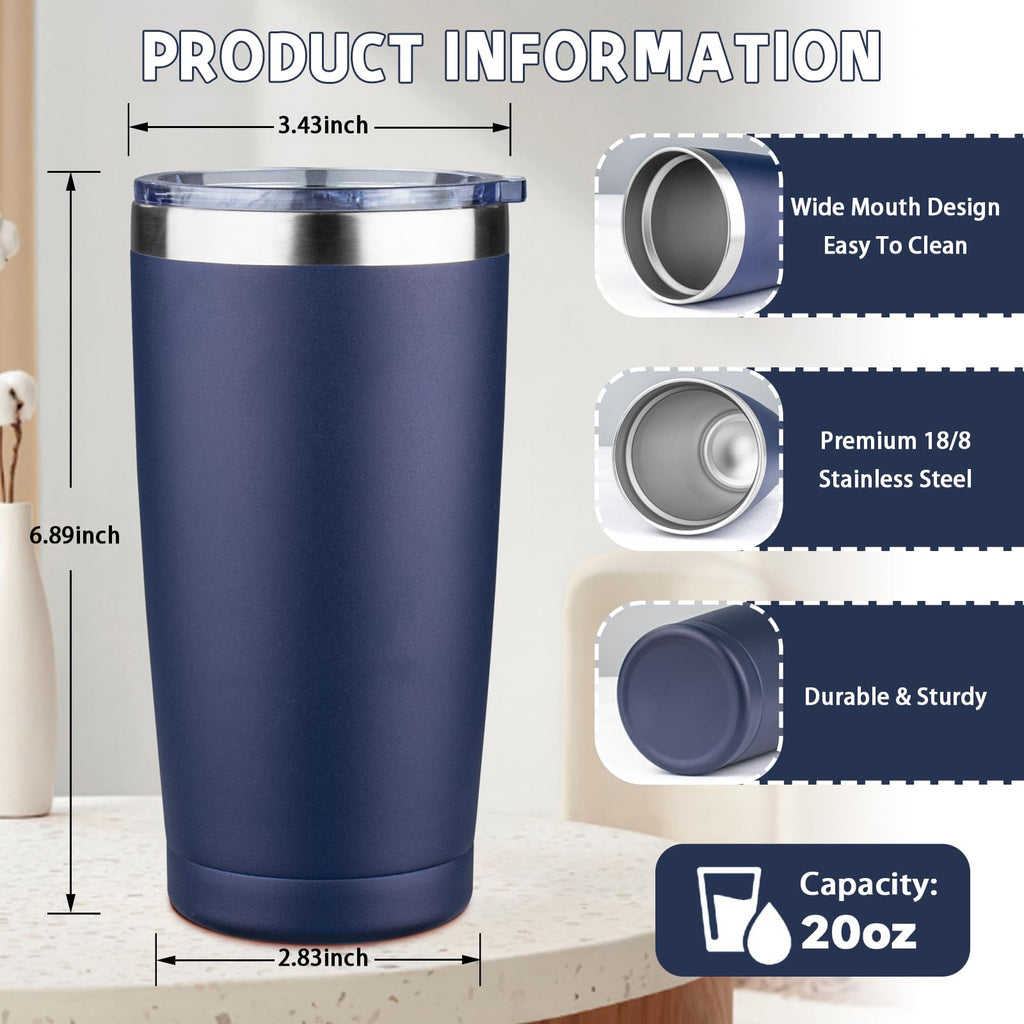 GUDEMAO 20 oz Tumbler with Lids and Straws, Stainless Steel Insulated Coffee Tumbler, Double Wall Vacuum Insulated Travel Mug Cup, Leakproof Thermal Coffee Cup for Hot and Cold Drinks (navy blue)