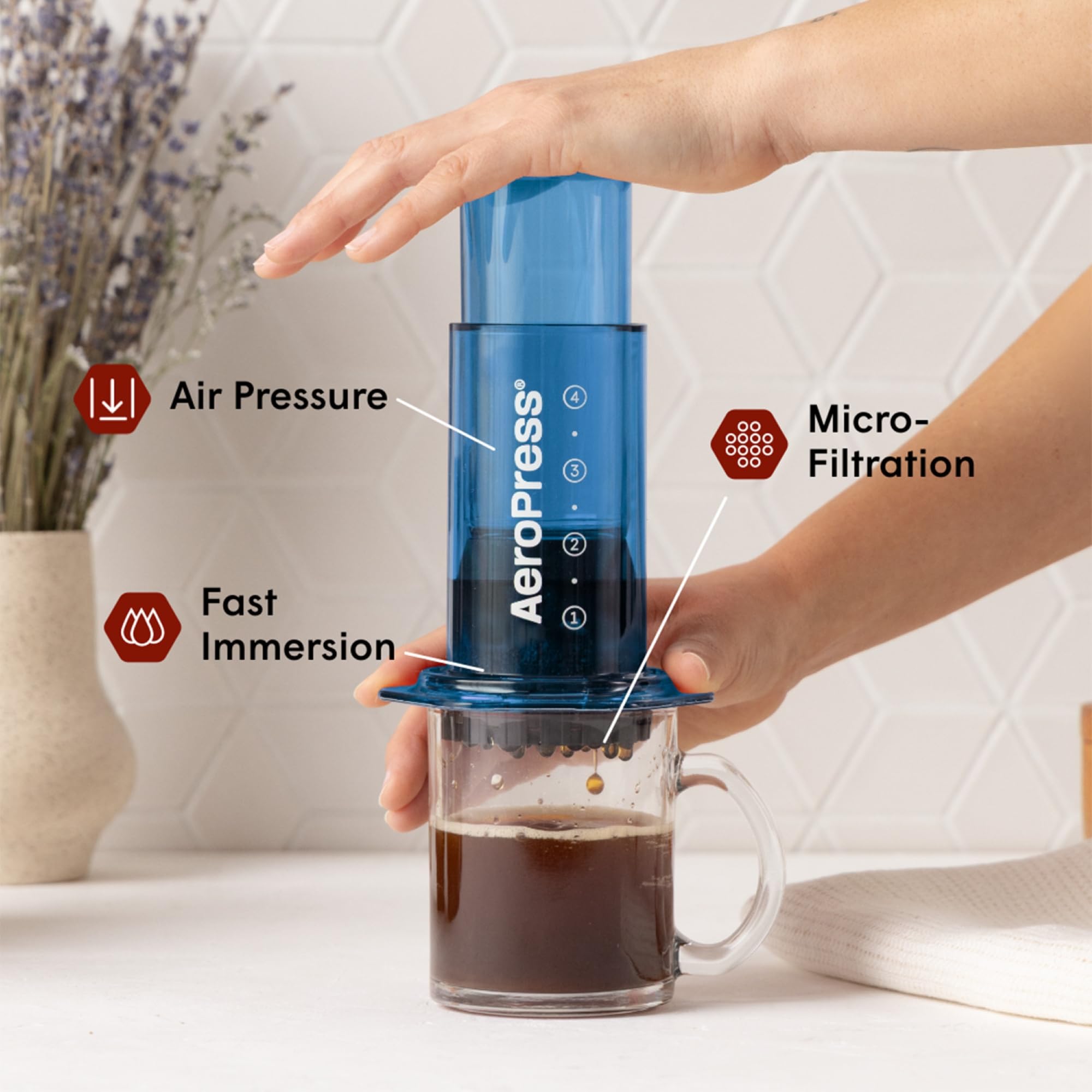 AeroPress Clear Blue Coffee Press, French Press, Pour-Over & Espresso Style