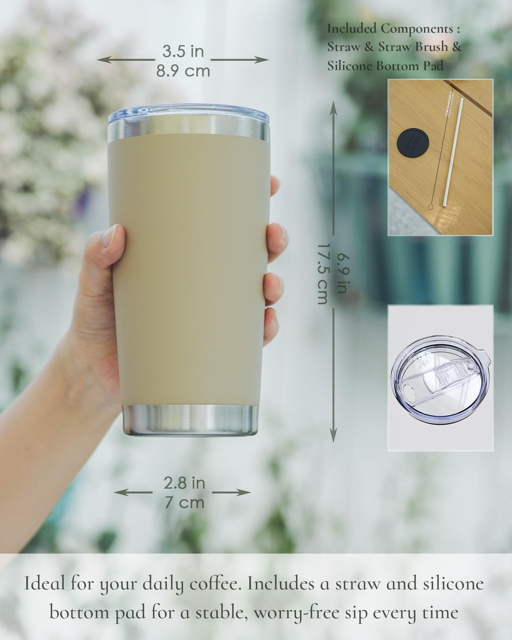 UIRZOTN 20oz Travel Coffee Tumbler 8 Pack, Lids and Straws, Stainless Steel