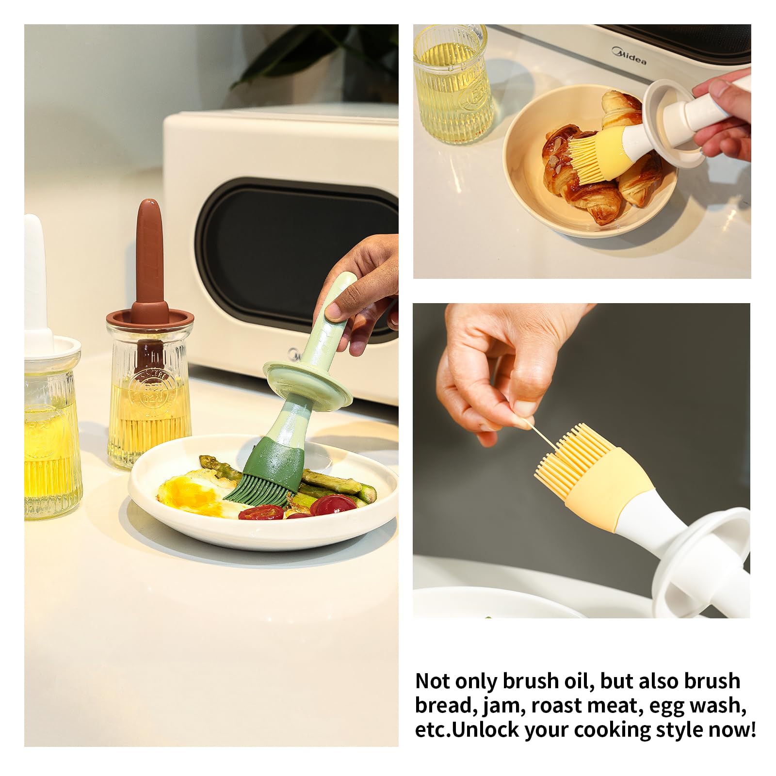 Uteynee Oil Dispenser with Brush - Glass Olive Oil Dispenser for Kitchen, 3 IN 1 Oil Dispenser Bottle with Silicone Basting Brush for Cooking Vinegar Sauce BBQ Grill Frying (Brown)