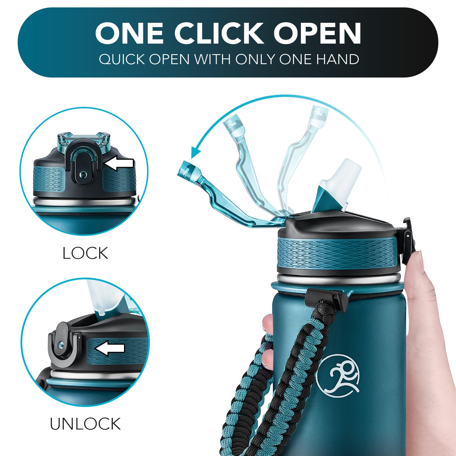 GOSWAG 24oz Insulated Stainless Steel Travel Water Bottle, 2 Lids