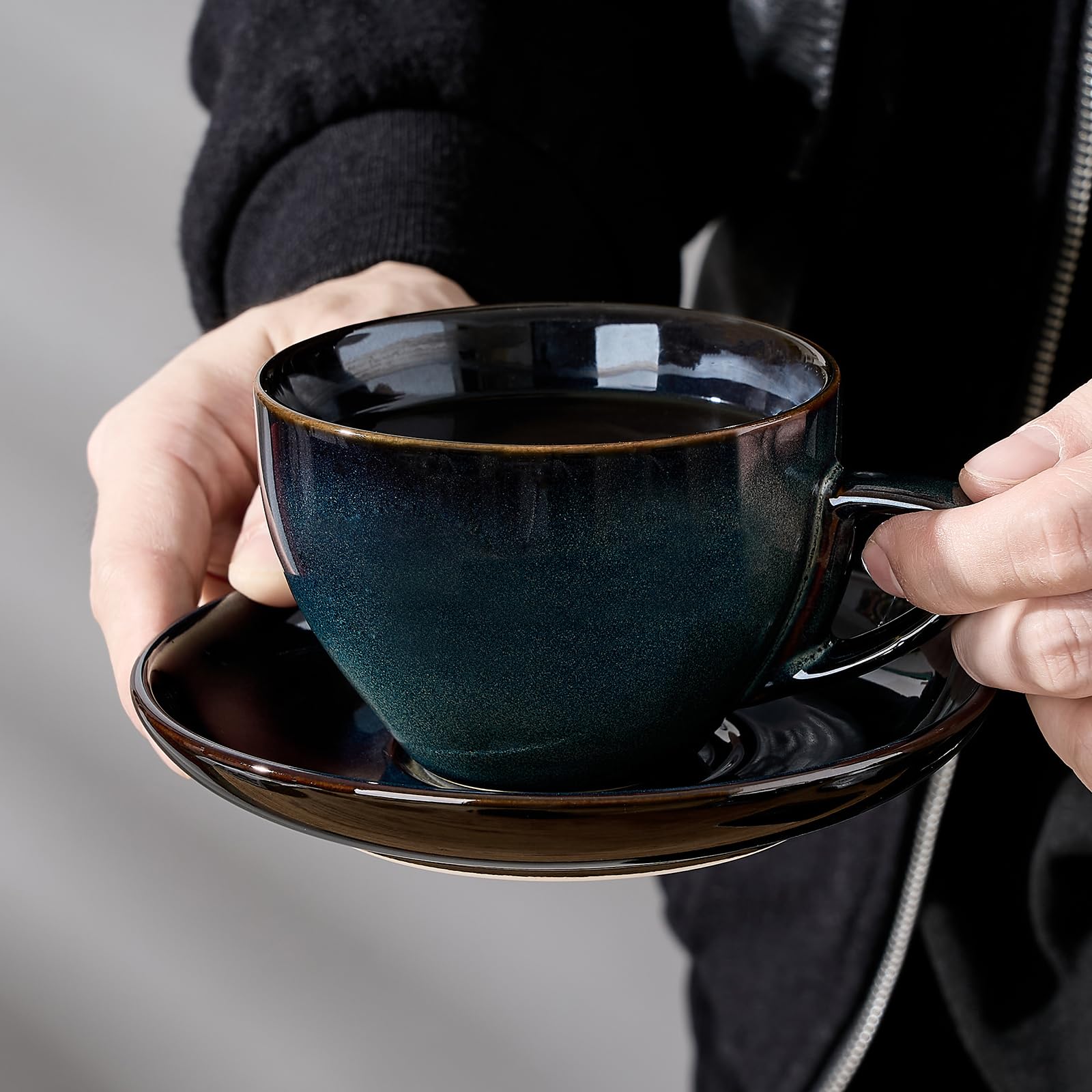 Stackable Cappuccino Cup Set of 4 [8oz] Activated Glazed Ceramic Coffee Cup