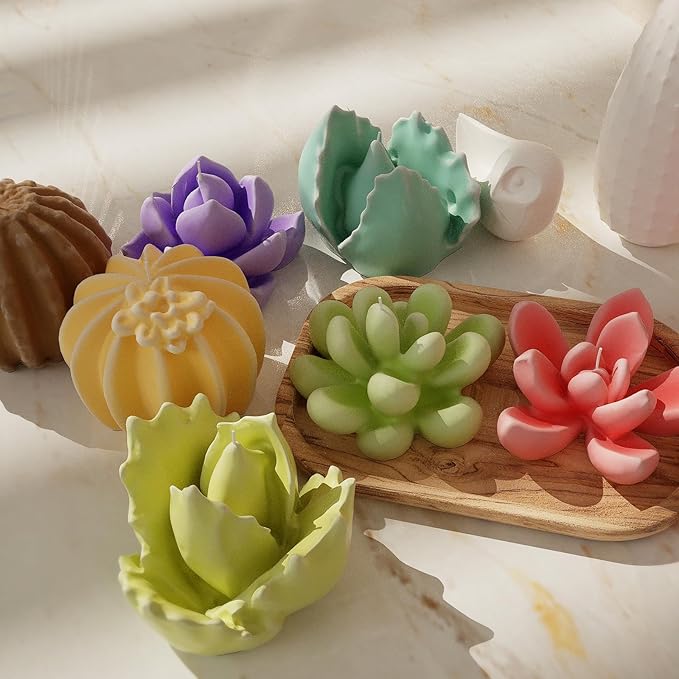 16 Pack Flower Succulent Candle Mold Resin Casting Silicone Molds for Home Decor & Candle Making Wave Spiral Mold