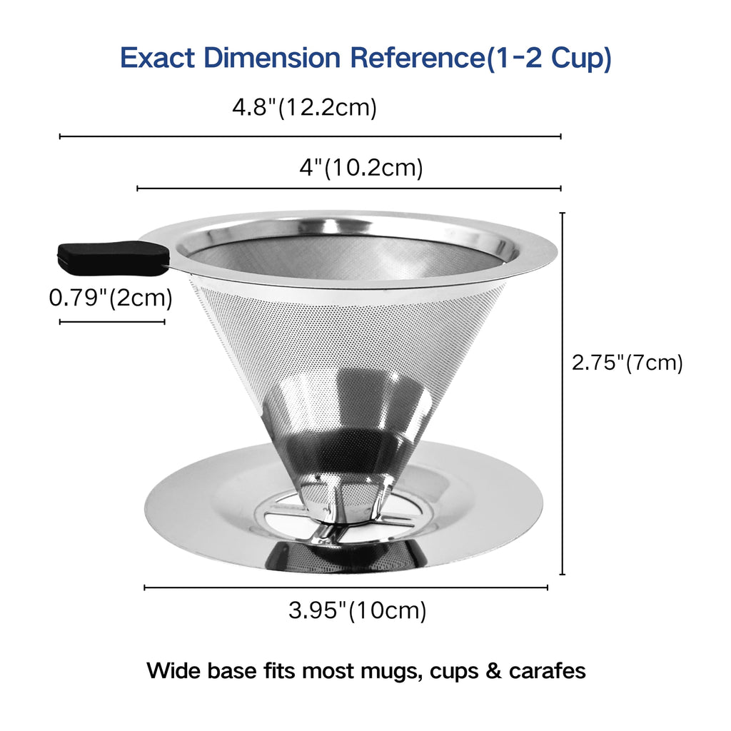 Tronmei 1-2 Cup Dual-Layer 304 Stainless Steel Pour Over Coffee Dripper