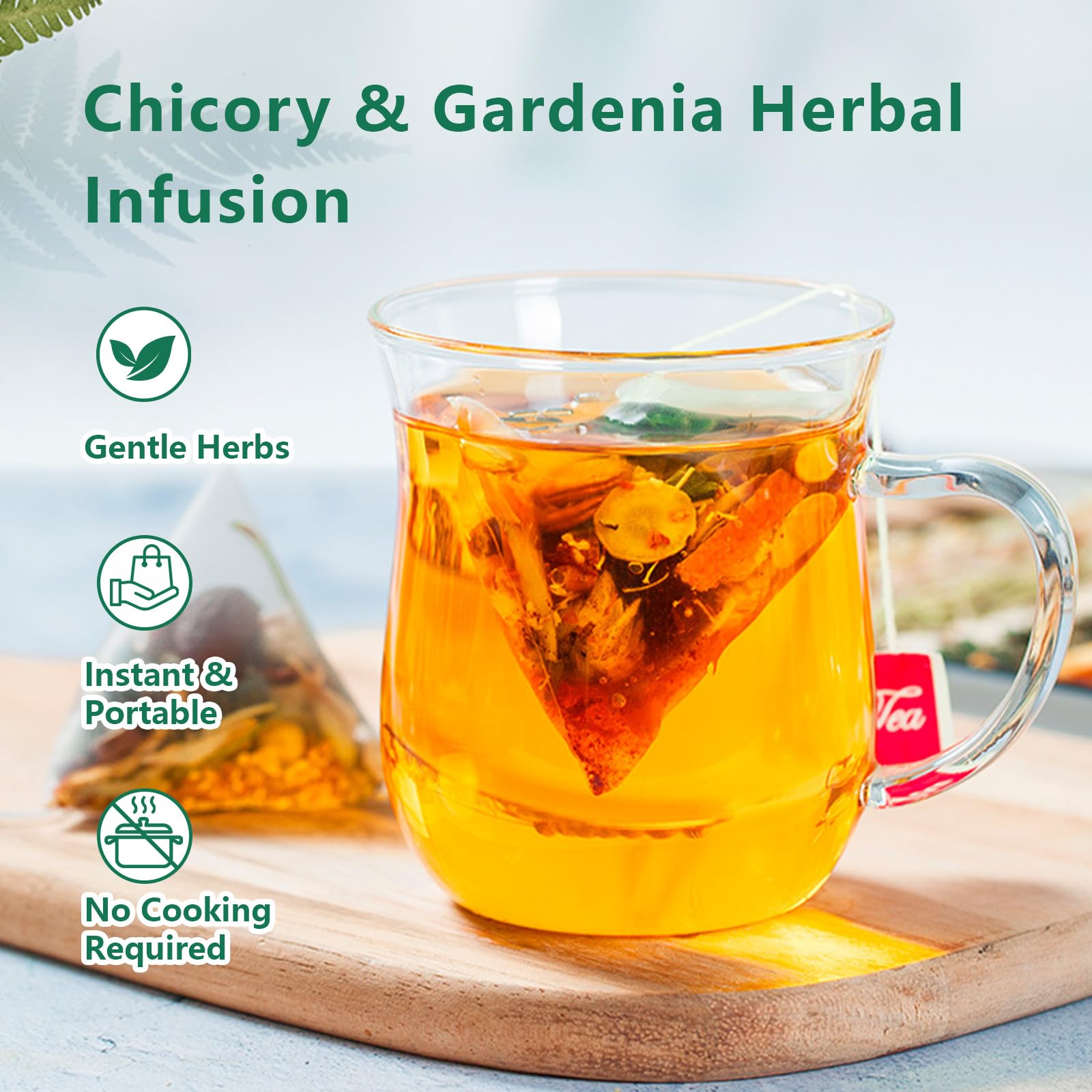 Chicory and Gardenia Herbal Tea Bags (12 Count) – Caffeine Free, Sugar Free Botanical Tea with Honeysuckle, Licorice & Tangerine Peel – Vegan, Naturally Soothing Daily Herbal Blend (1pc)