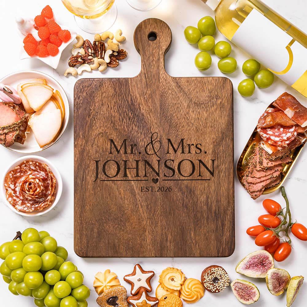 callie Personalized Mr & Mrs Cutting Board, Engraved Wedding Gift for Newly Married Couples