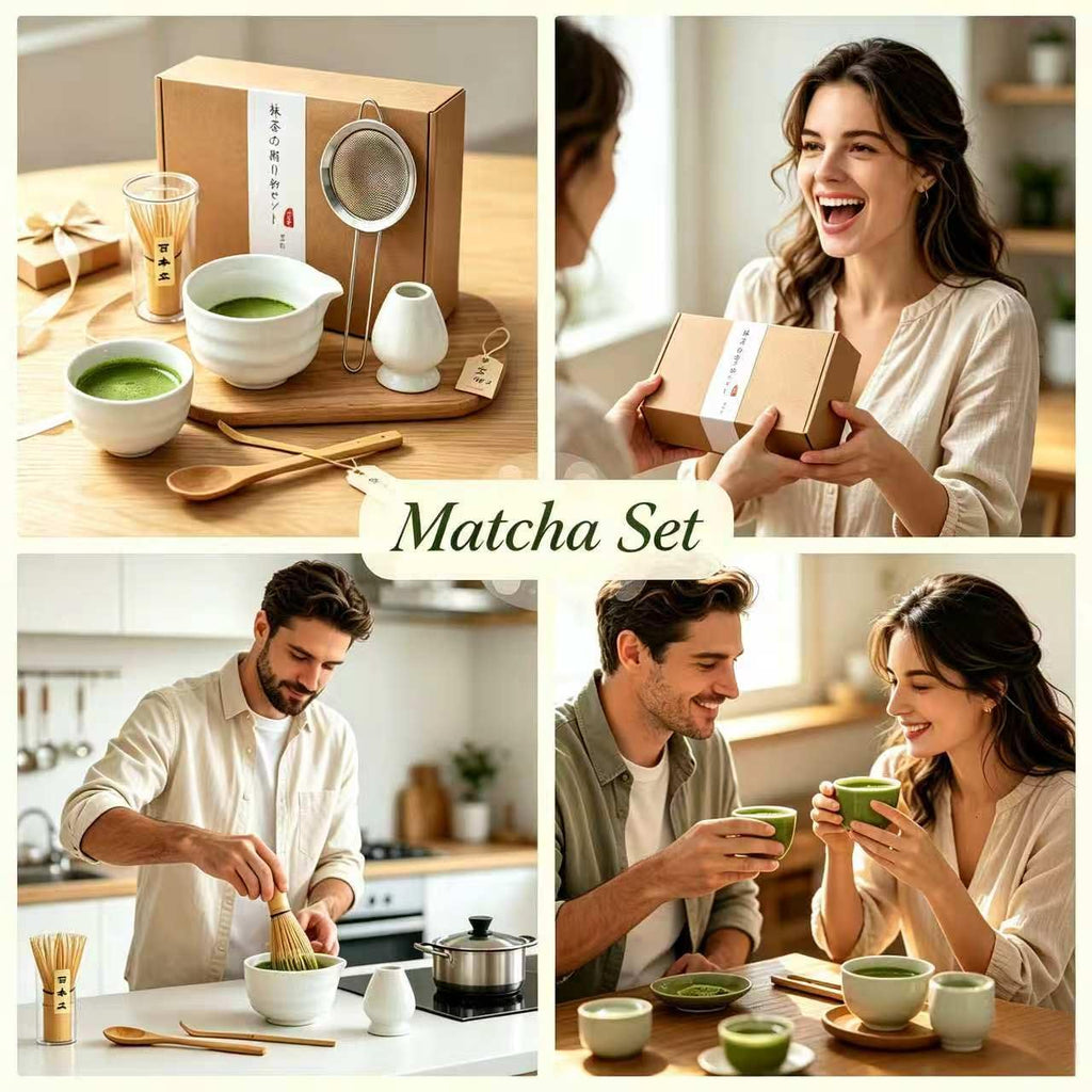 6 Pcs Matcha Set - Matcha Whisk Set & Matcha Bowl Set with Bamboo Scoop, Stainless Steel Sifter, 19 oz Ceramic Pouring Bowl, Matcha Spoon, Whisk Holder - Japanese Tea Ceremony Kit for Gifts (White)