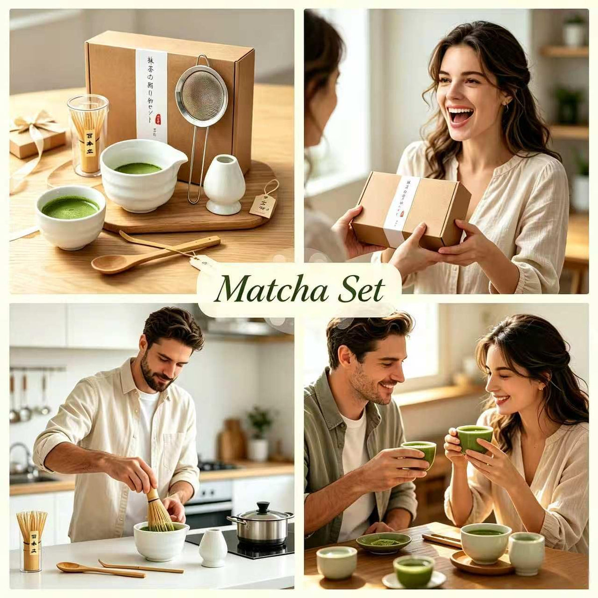 6 Pcs Matcha Set - Matcha Whisk Set & Matcha Bowl Set with Bamboo Scoop, Stainless Steel Sifter, 19 oz Ceramic Pouring Bowl, Matcha Spoon, Whisk Holder - Japanese Tea Ceremony Kit for Gifts (White)