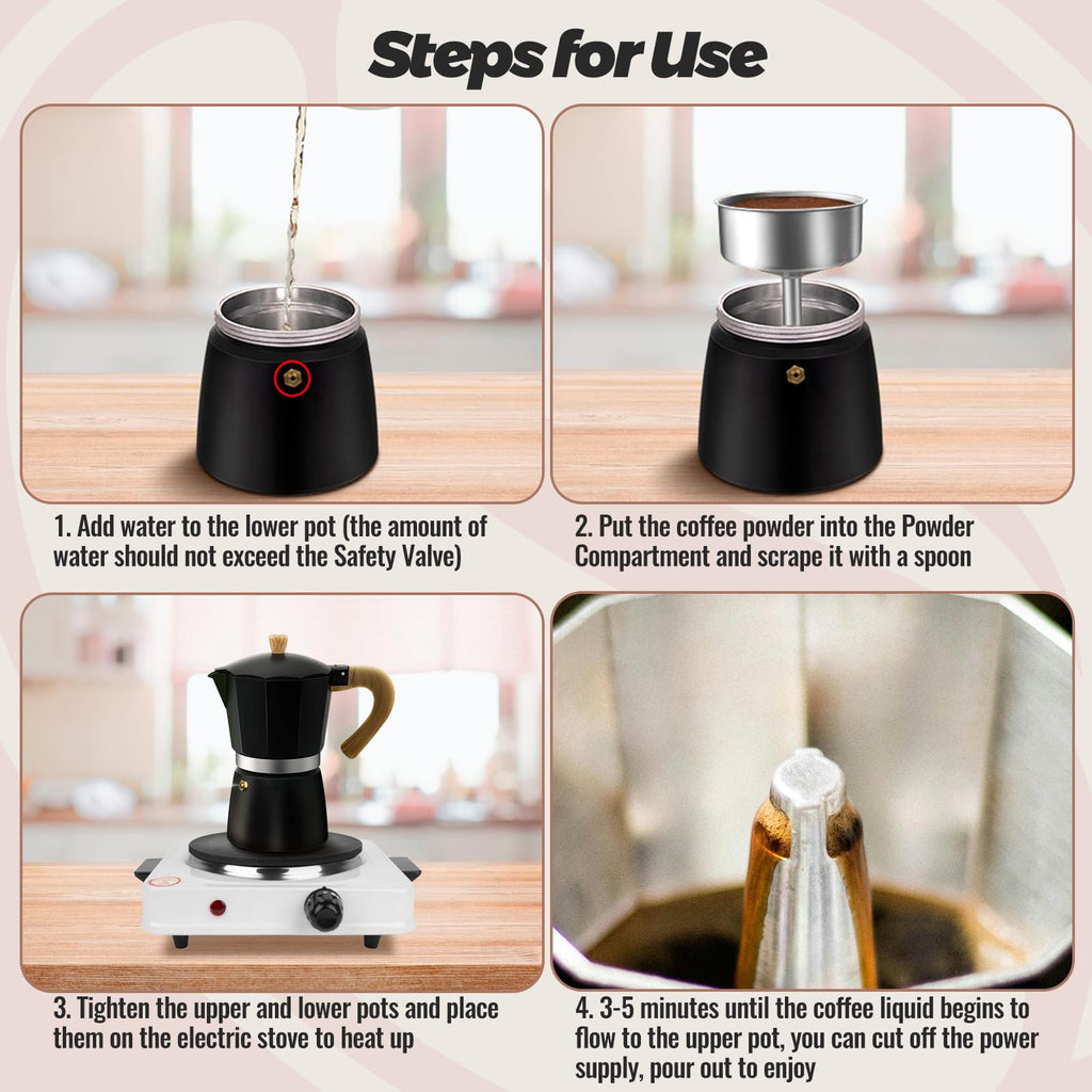 Vaolvpant 12 Cup Aluminum Moka Pot Classic Stovetop Espresso Coffee Maker 600ml 20oz Coffeemaker Percolator Mocha Pot Greca Coffee Maker Cafe Makers for Italian and Cuban Café Brewing Black
