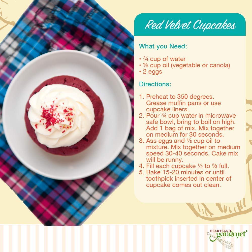 Heartland Gourmet Red Velvet Cupcake Mix, Gluten Free Baking Mix for Moist Red Velvet Cupcakes, Certified Gluten Free for Celiac Friendly Desserts, 16 oz