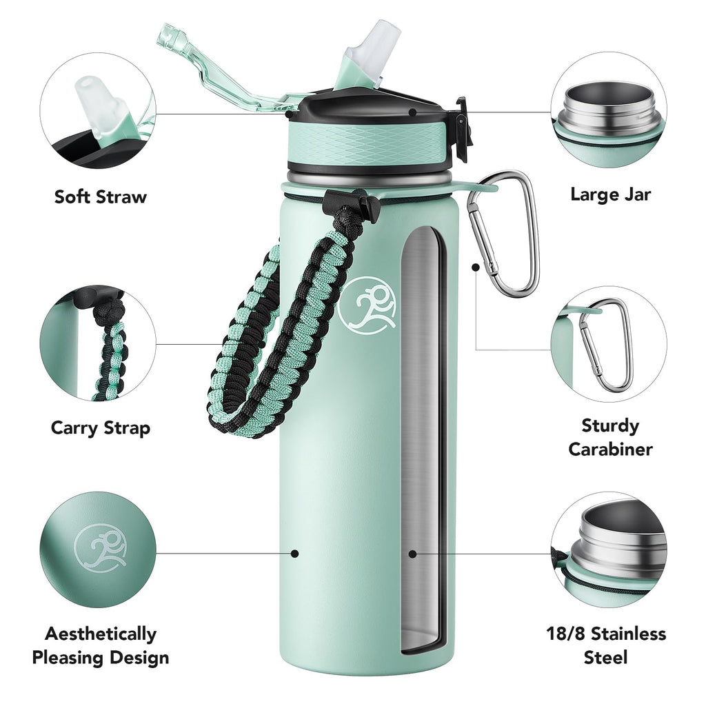 GOSWAG 24oz Insulated Stainless Steel Travel Water Bottle, 2 Lids