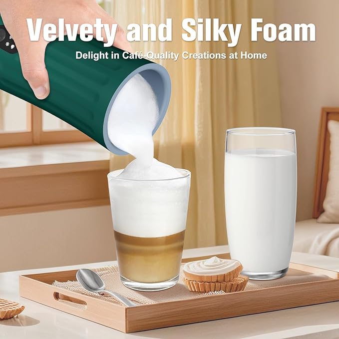 Electric Milk Frother, 4-in-1 Milk Steamer and Frother, 8.1oz/240ml Automatic Warm and Cold Foam Maker, Auto Shut-Off Frother for Coffee, Latte, Cappuccino, Macchiato(Green)